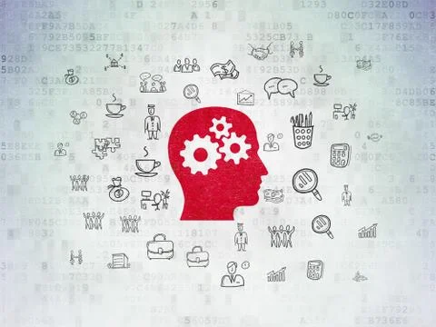 Finance concept: Head With Gears on Digital Paper background Illustrazione stock