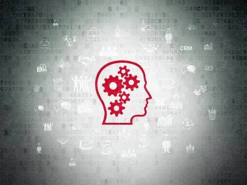 Finance concept: Head With Gears on Digital Data Paper background Иллюстрация