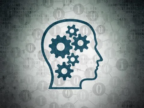 Finance concept: Head With Gears on Digital Data Paper background Иллюстрация