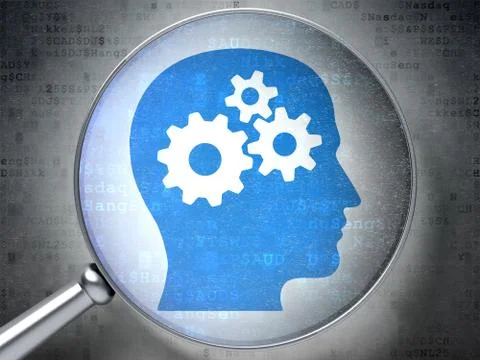 Finance concept: Head With Gears with optical glass on digital Stock Illustration
