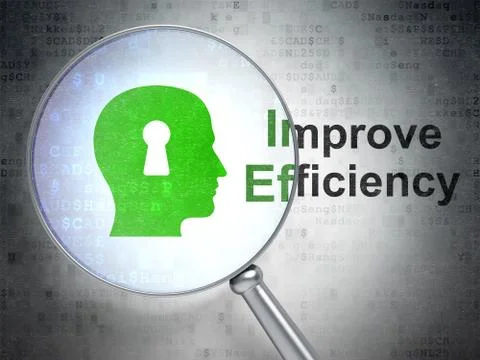 Finance concept: Head With Keyhole and Improve Efficiency with optical glass Illustrazione stock