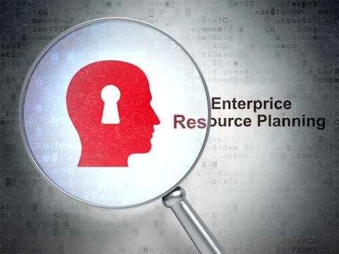 Finance concept: Head With Keyhole and Enterprice Resource Planning with optical Stockillustratie