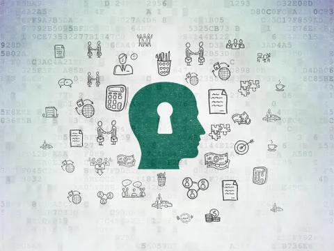 Finance concept: Head With Keyhole on Digital Data Paper background Illustrazione stock