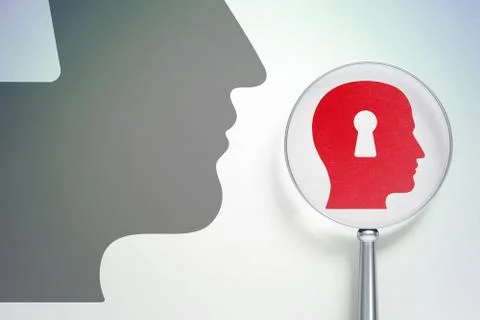 Finance concept:  Head With Keyhole with optical glass on digital background 스톡 일러스트