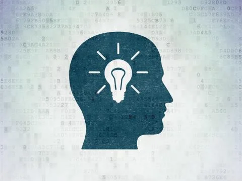 Finance concept: Head With Light Bulb on Digital Paper background Stockillustratie