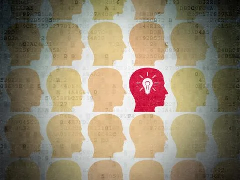 Finance concept: head with light bulb icon on Digital Data Paper background Illustrazione stock
