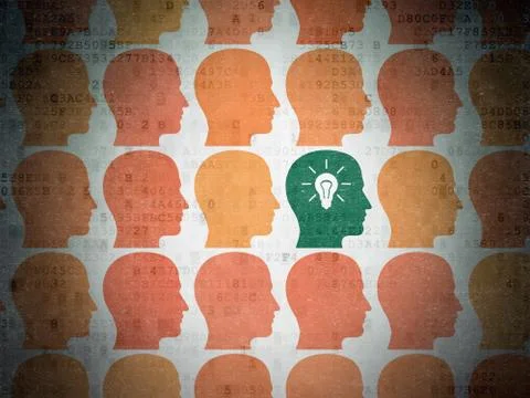 Finance concept: head with light bulb icon on Digital Data Paper background Stockillustratie