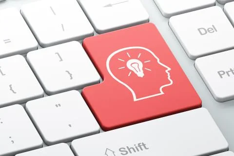 Finance concept: Head With Lightbulb on computer keyboard background Stock Illustration