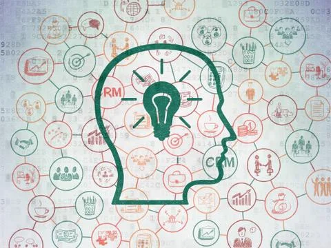 Finance concept: Head With Lightbulb on Digital Data Paper background Stock Illustration
