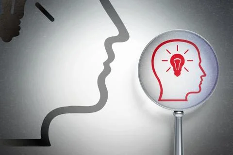 Finance concept:  Head With Lightbulb with optical glass on digital background Stock-Illustration