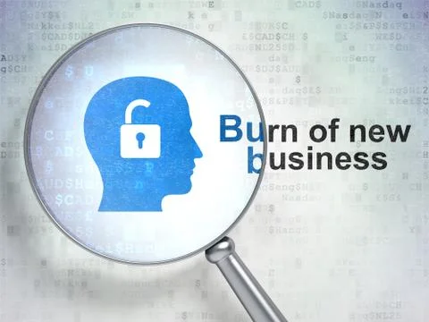 Finance concept: Head With Padlock and Burn Of new Business with optical glass Stock Illustration