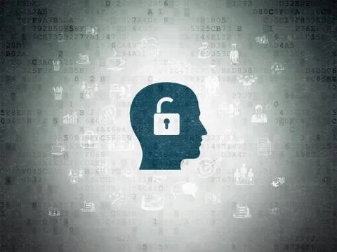 Finance concept: Head With Padlock on Digital Paper background Stock Illustration