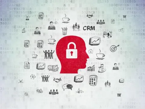 Finance concept: Head With Padlock on Digital Data Paper background Stock Illustration