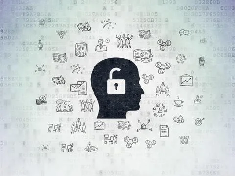 Finance concept: Head With Padlock on Digital Data Paper background Stock Illustration