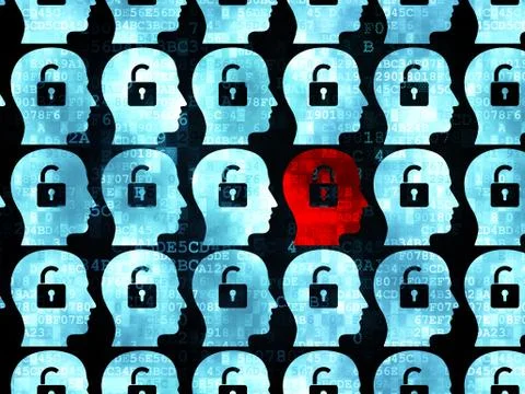 Finance concept: head with padlock icon on Digital background Illustrazione stock