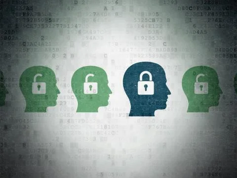 Finance concept: head with padlock icon on Digital Paper background Иллюстрация