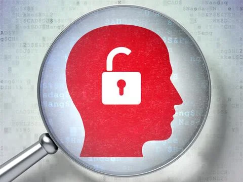 Finance concept: Head With Padlock with optical glass on digital background Stock Illustration