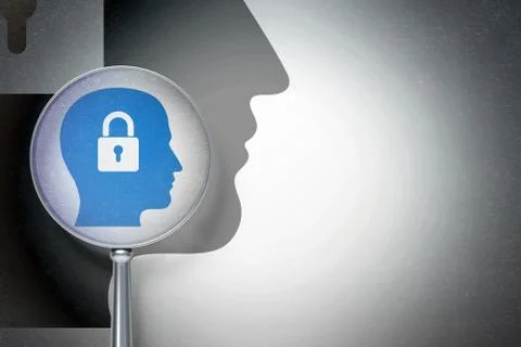 Finance concept:  Head With Padlock with optical glass on digital background イラスト素材