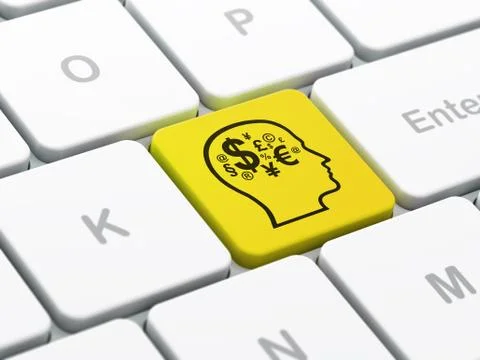 Finance concept: Head With Symbol on computer keyboard background Illustrazione stock