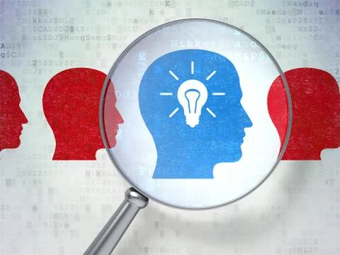 Finance concept: Head Whis Lightbulb with optical glass on digit Illustrazione stock
