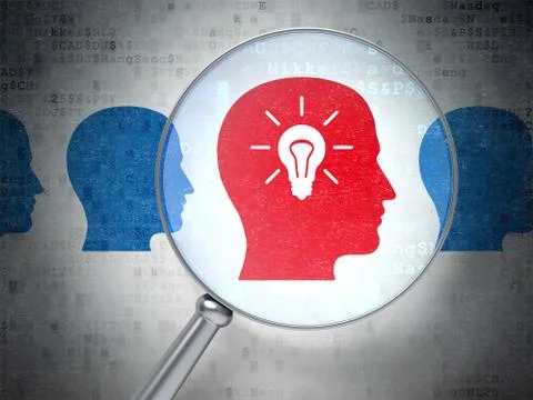 Finance concept: Head Whis Lightbulb with optical glass on digit イラスト素材
