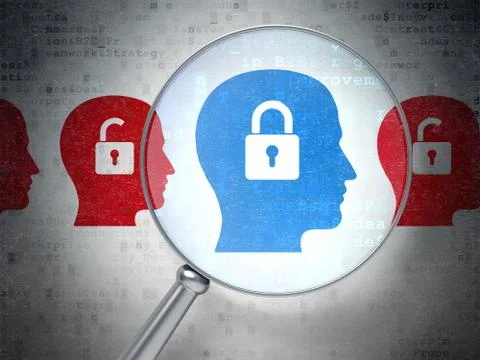 Finance concept: Head Whis Padlock with optical glass on digital Иллюстрация