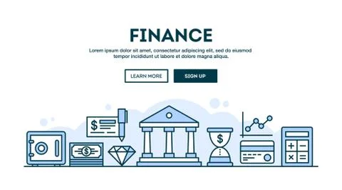 Finance, concept header, flat design thin line style Illustrazione stock