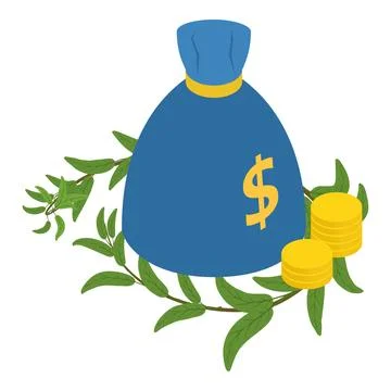 Finance concept icon isometric vector. Gold coin stack near bag with dollar sign Illustrazione stock