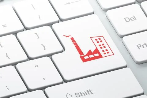 Finance concept: Industry Building on computer keyboard background Ilustración de archivo