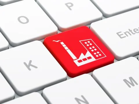 Finance concept: Industry Building on computer keyboard background Ilustración de archivo