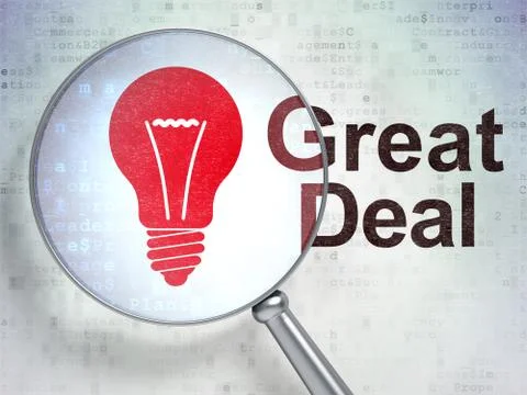 Finance concept: Light Bulb and Great Deal with optical glass イラスト素材
