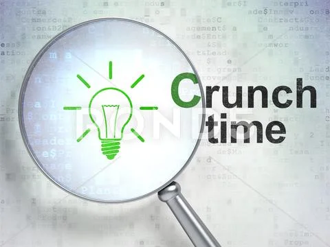 Finance concept: Light Bulb and Crunch Time with optical glass Stock Illustration