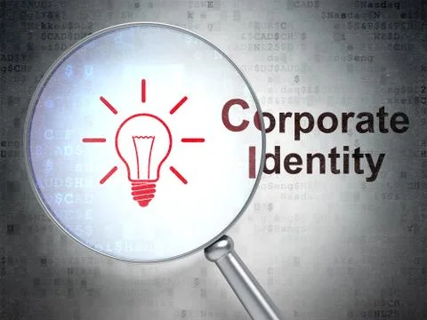 Finance concept: Light Bulb and Corporate Identity with optical glass Stock Illustration