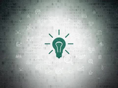 Finance concept: Light Bulb on Digital Data Paper background Illustrazione stock
