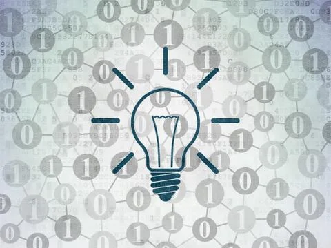 Finance concept: Light Bulb on Digital Data Paper background Illustrazione stock