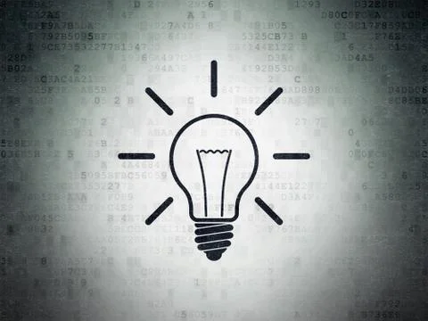 Finance concept: Light Bulb on Digital Data Paper background Illustrazione stock