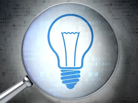 Finance concept: Light Bulb with optical glass on digital background Stockillustratie