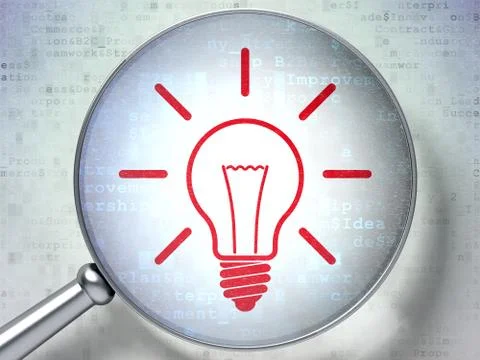 Finance concept: Light Bulb with optical glass on digital Illustrazione stock