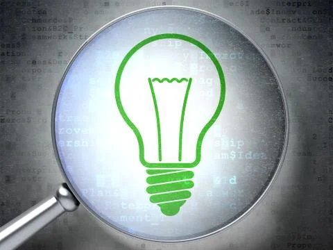 Finance concept: Light Bulb with optical glass on digital backg Stock Illustration
