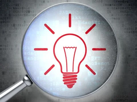 Finance concept: Light Bulb with optical glass on digital backg Stockillustratie