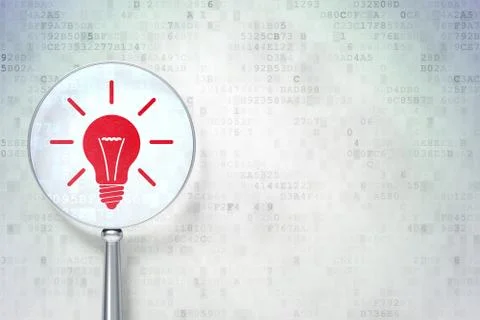 Finance concept: Light Bulb with optical glass on digital backg Stockillustratie