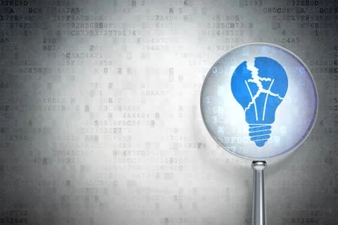 Finance concept: Light Bulb with optical glass on digital backg Illustrazione stock