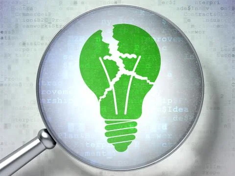 Finance concept: Light Bulb with optical glass on digital backg Stock Illustration