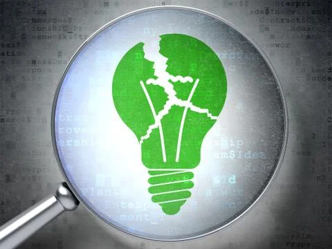 Finance concept: Light Bulb with optical glass on digital background Illustrazione stock
