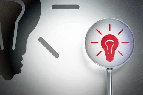 Finance concept:  Light Bulb with optical glass on digital background Иллюстрация