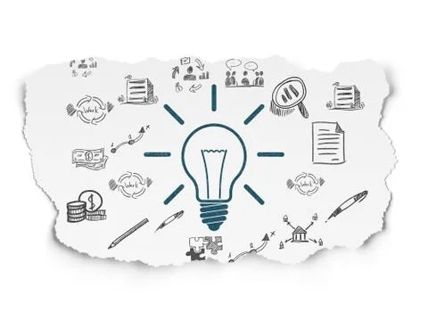Finance concept: Light Bulb on Torn Paper background Illustrazione stock