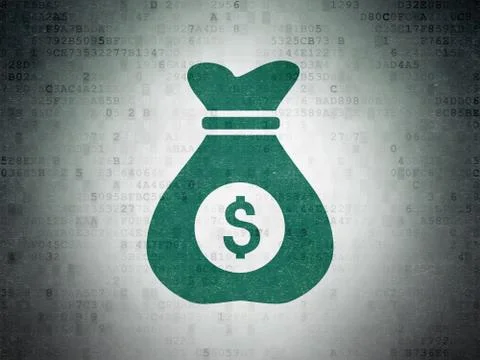 Finance concept: Money Bag on Digital Data Paper background 스톡 일러스트