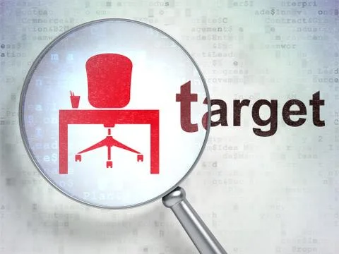 Finance concept: Office and Target with optical glass Illustrazione stock