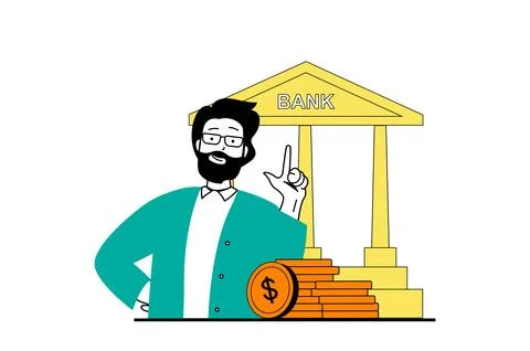 Finance concept with people scene in flat web design. Man using banking ser.. イラスト素材