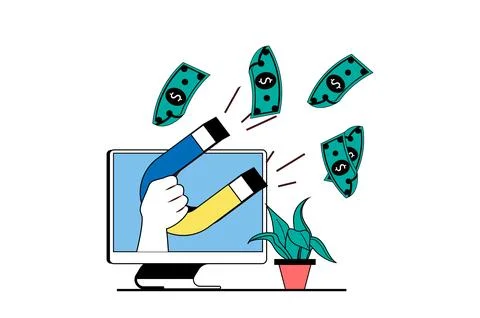 Finance concept with people scene in flat web design. Earning money and attra Stock Illustration